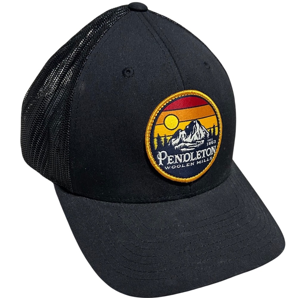 Pendleton Trucker Hat Mens OSFA Black Mountain Logo Mesh Snapback Cap
